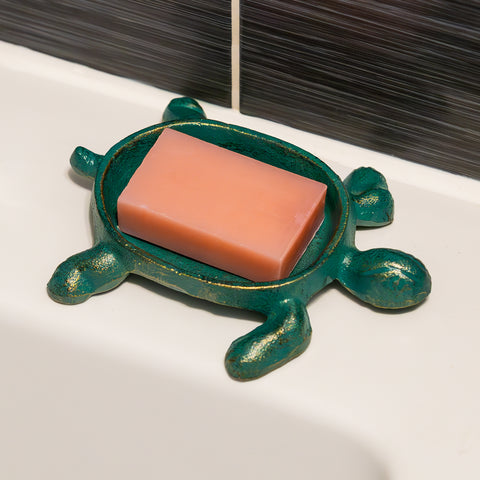 Woodside Decorative Tortoise/Turtle Shaped Cast Iron Soap Dish Holder Tray, Antique/Rustic