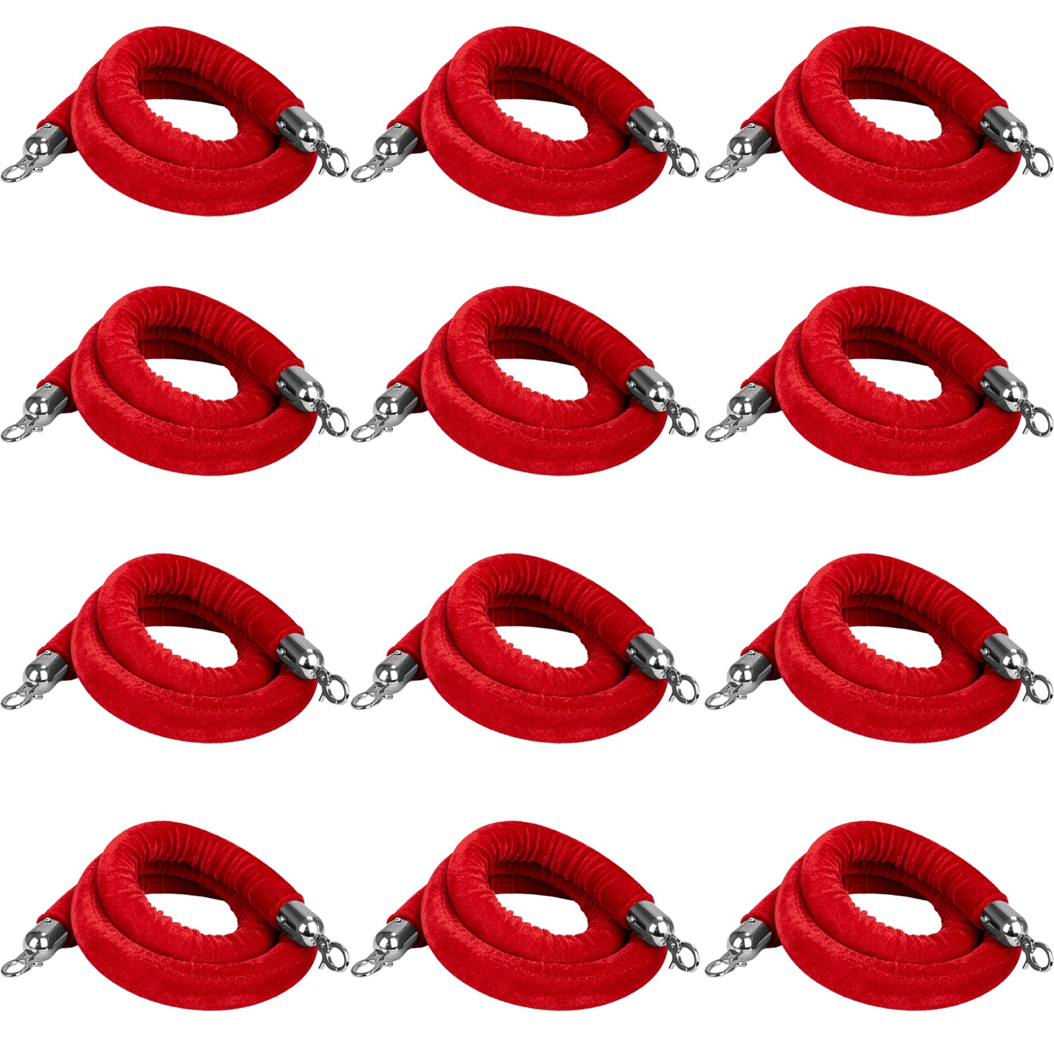 Hausen Red Velvet Barrier Rope Silver 12 Pack – Premium 1.5m Velvet Queue Barrier Ropes with Silver Clips for Events, Venues, Hotels and Exhibitions