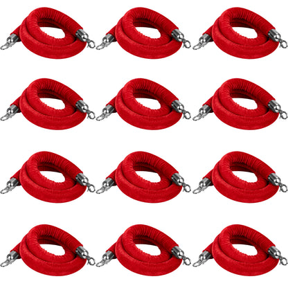 Hausen Red Velvet Barrier Rope Silver 12 Pack – Premium 1.5m Velvet Queue Barrier Ropes with Silver Clips for Events, Venues, Hotels and Exhibitions
