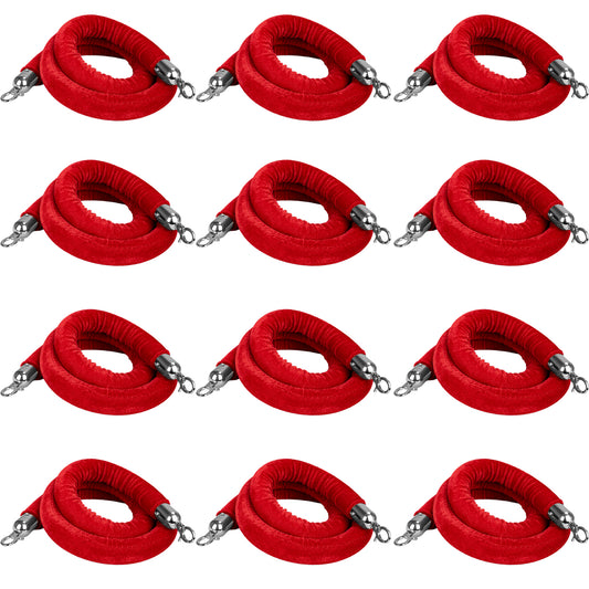 Hausen Red Velvet Barrier Rope Silver 12 Pack – Premium 1.5m Velvet Queue Barrier Ropes with Silver Clips for Events, Venues, Hotels and Exhibitions