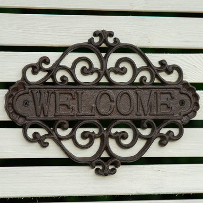 Woodside Decorative Cast Iron Wall Mounted Garden/Home Welcome Sign