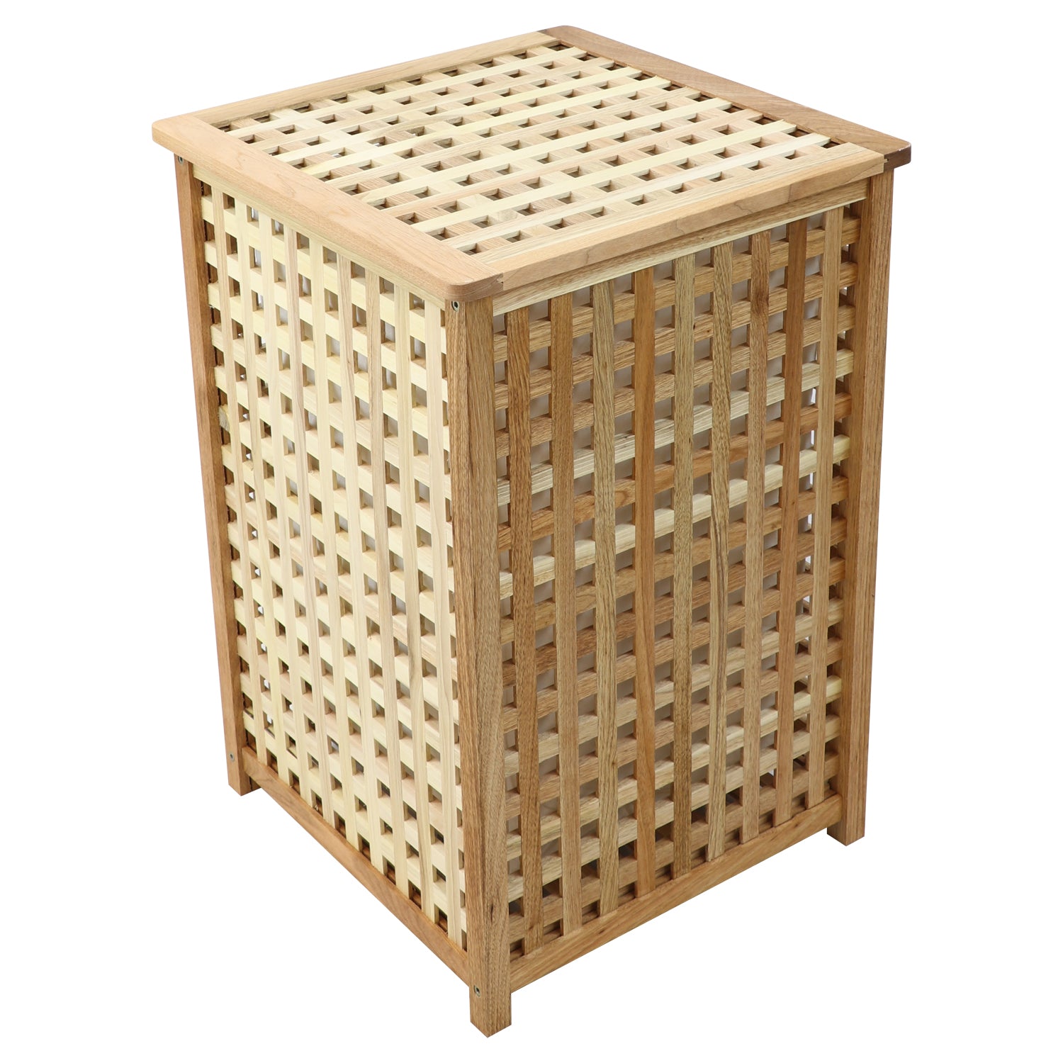 Woodside Large 80L Walnut Wood Lattice Laundry Basket/Bin Storage Box