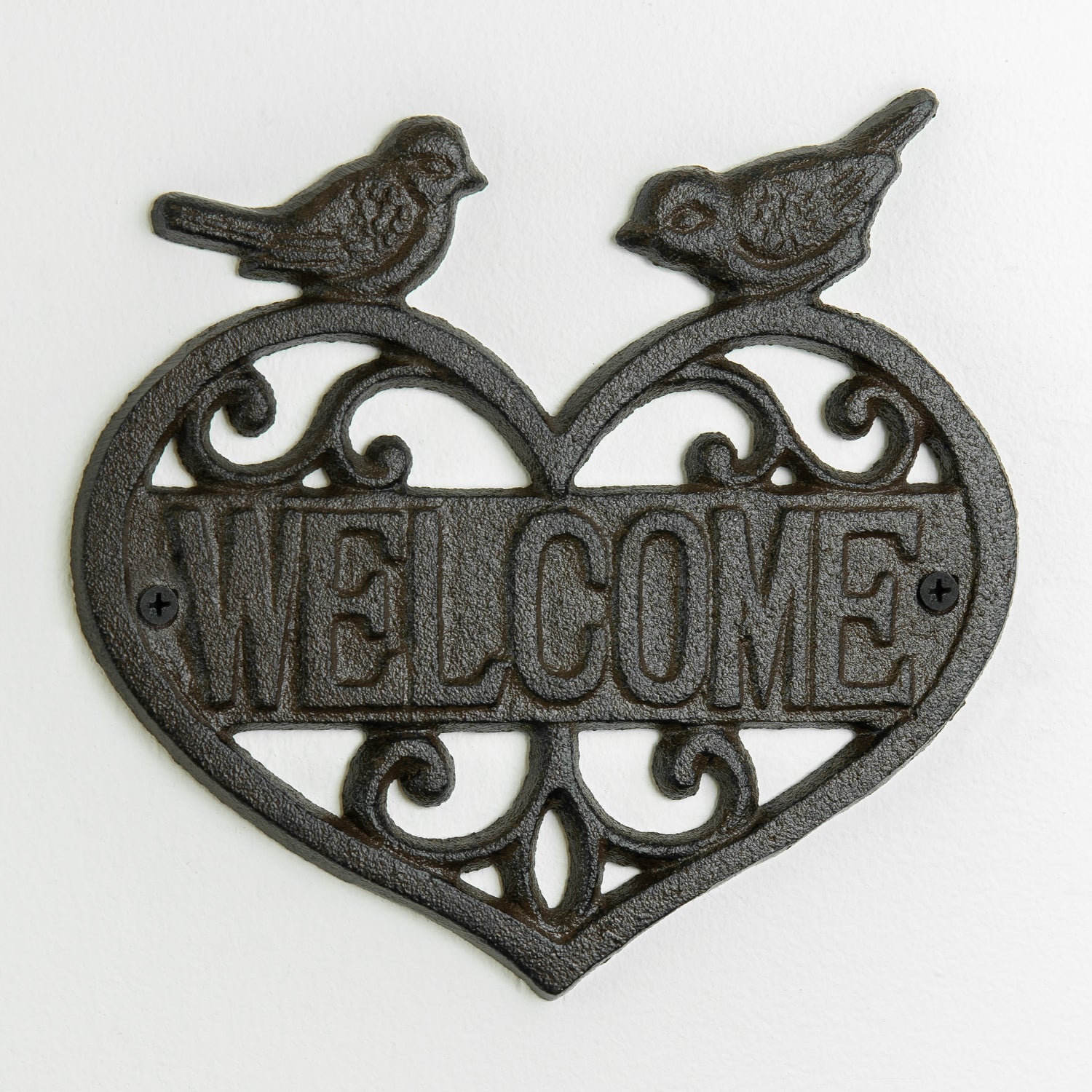 Woodside Decorative Cast Iron Heart Shape Wall Mounted Garden/Home Welcome Sign