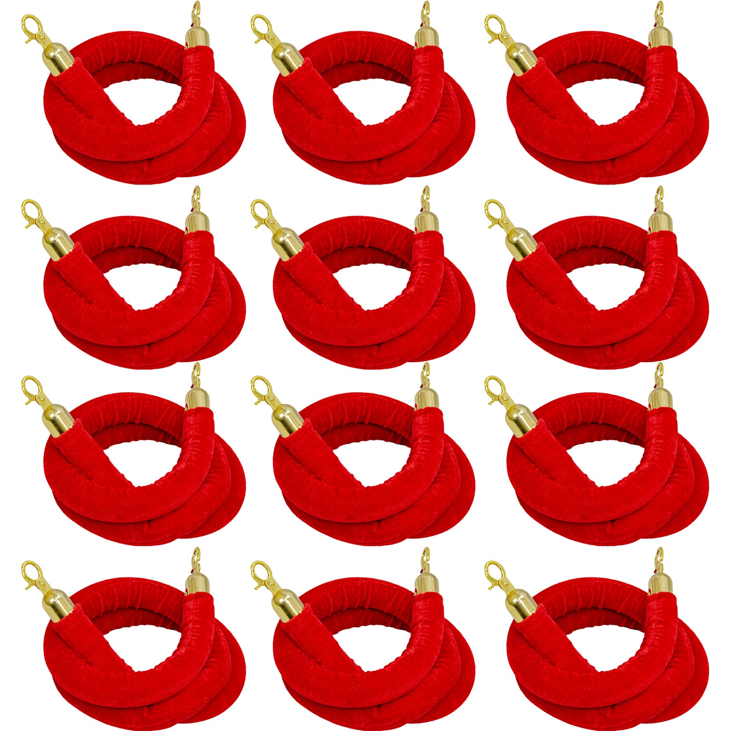 Hausen Red Velvet Barrier Rope Gold 12 Pack – Premium 1.5m Velvet Queue Barrier Ropes with Gold Clips for Events, Venues, Hotels and Exhibitions