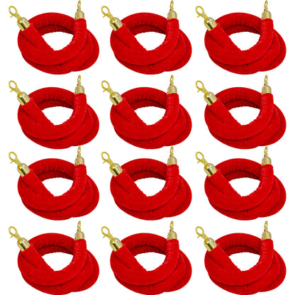 Hausen Red Velvet Barrier Rope Gold 12 Pack – Premium 1.5m Velvet Queue Barrier Ropes with Gold Clips for Events, Venues, Hotels and Exhibitions
