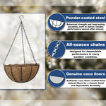 Woodside 30cm Hanging Basket with Coco Liner – 4 Pack Durable Powder Coated Steel Garden Flower Planters