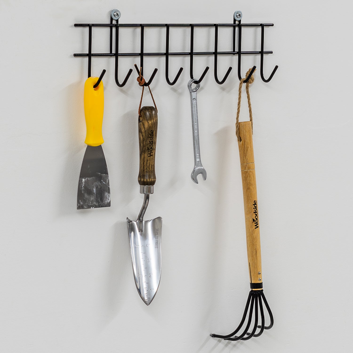 Woodside Wall Mounted Hand Garden Tool Organiser Hanger Racks - 4 PACK, 32 Hooks