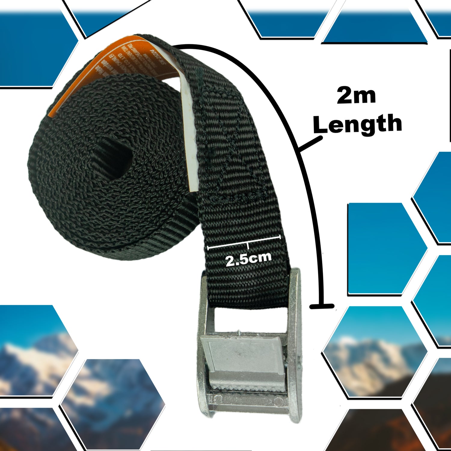 Andes 4 Pack Tie Down Straps 2m Heavy Duty Cargo & Camping Straps with Anti-Slip Buckles