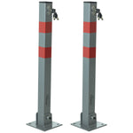 2 x Hausen Folding Car Parking Barrier Post Vehicle Driveway Security Bollard