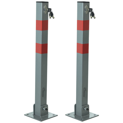 2 x Hausen Folding Car Parking Barrier Post Vehicle Driveway Security Bollard