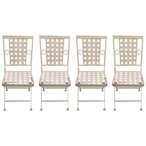 Woodside Ostend 4 x Square Folding Metal Garden Patio Dining Chairs Outdoor Furniture