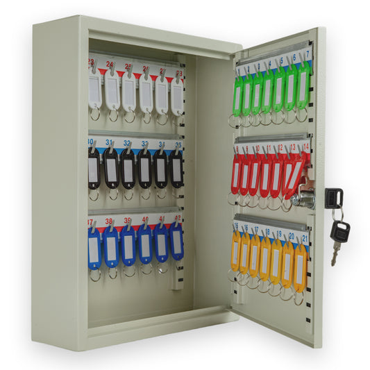 Hausen Heavy Duty Lockable Key Cabinet 42 Keys Secure Steel Key Storage Box with Adjustable Hooks and Key Tags