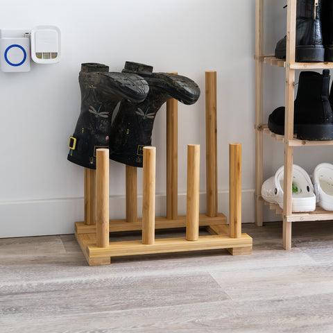 Woodside Bamboo Wellington Boot Rack, 4 Pairs Walking Boot Storage Stand