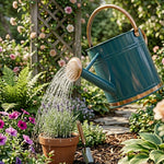 Woodside 9L Teal Metal Watering Can – Heavy Duty Garden Watering Can with Detachable Rose