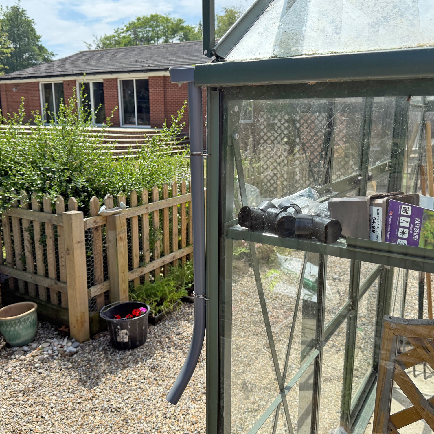 Woodside 35mm Greenhouse Gutter Downpipe Fixings Kit – 2 Pack with End Caps, Drain Pipe Connectors & Clips