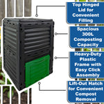 Woodside 300L Garden Composter – Heavy Duty Plastic Compost Bin with Ventilation & Easy Access Door