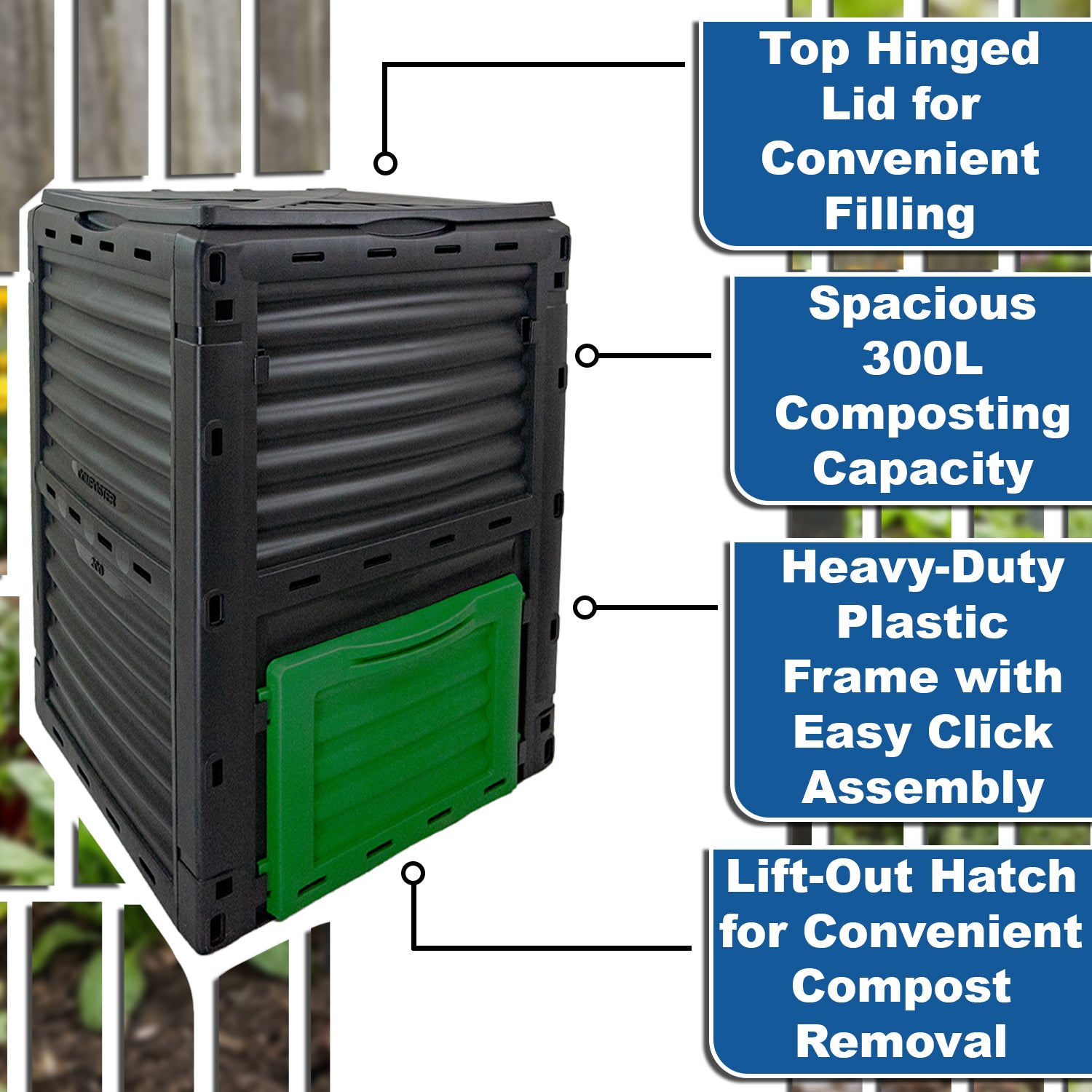 Woodside 300L Garden Composter – Heavy Duty Plastic Compost Bin with Ventilation & Easy Access Door