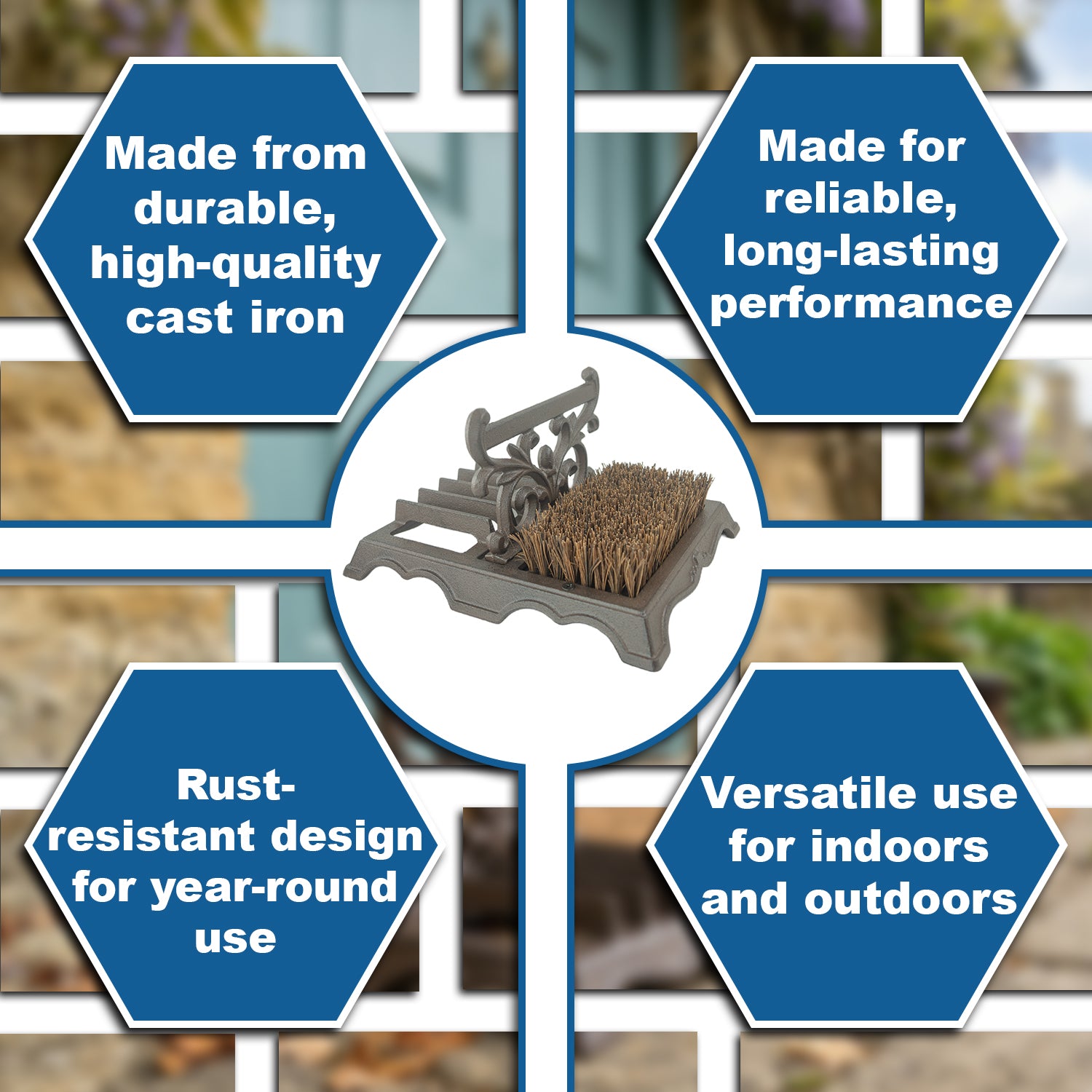 Woodside Victorian Cast Iron Boot Scraper & Brush – Durable Outdoor Mud Cleaner for Garden & Home Entrances