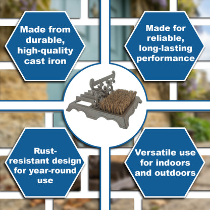 Woodside Victorian Cast Iron Boot Scraper & Brush – Durable Outdoor Mud Cleaner for Garden & Home Entrances