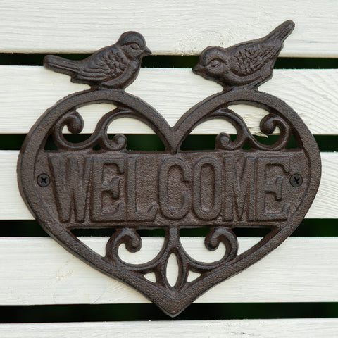 Woodside Decorative Cast Iron Heart Shape Wall Mounted Garden/Home Welcome Sign