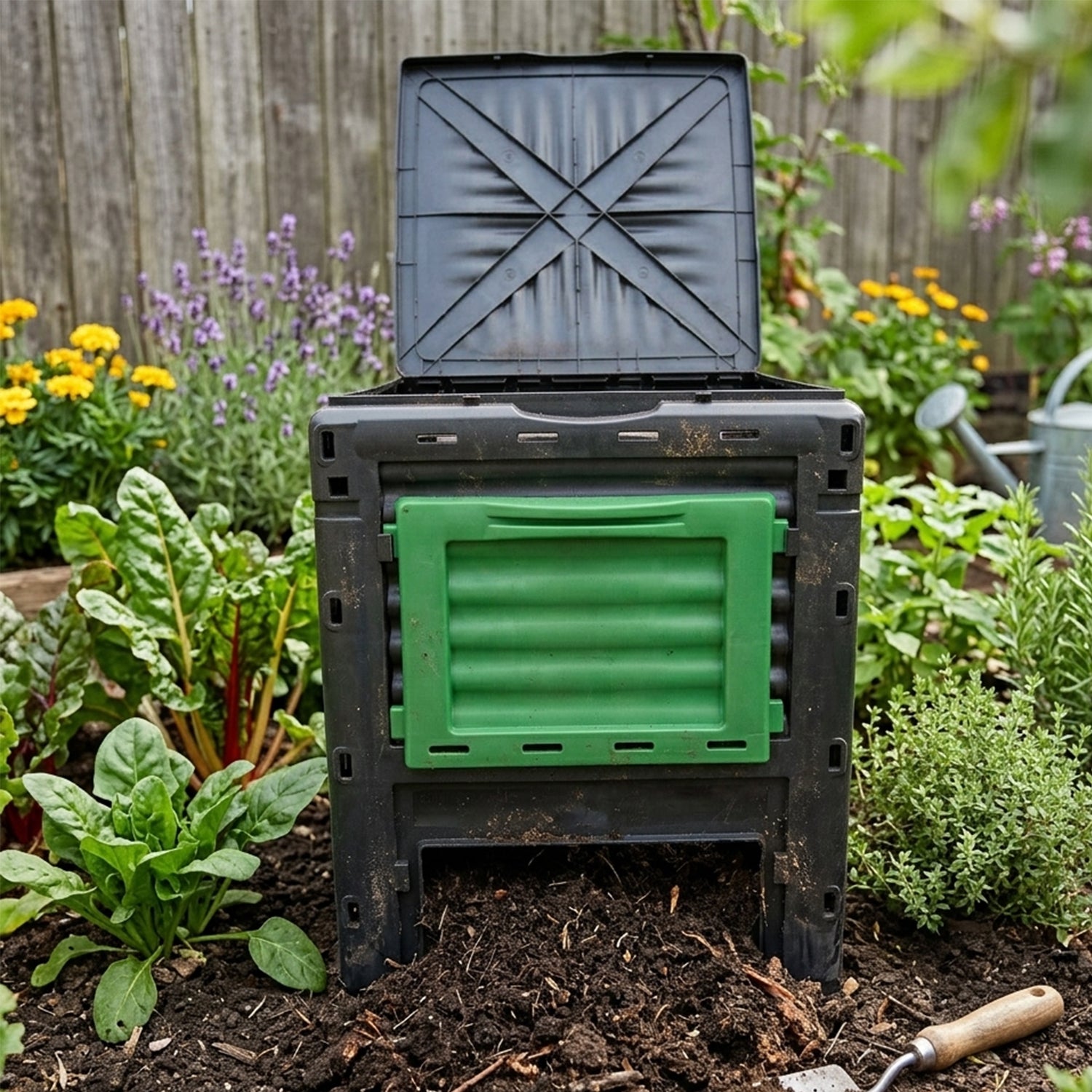 Woodside 300L Garden Composter – Heavy Duty Plastic Compost Bin with Ventilation & Easy Access Door