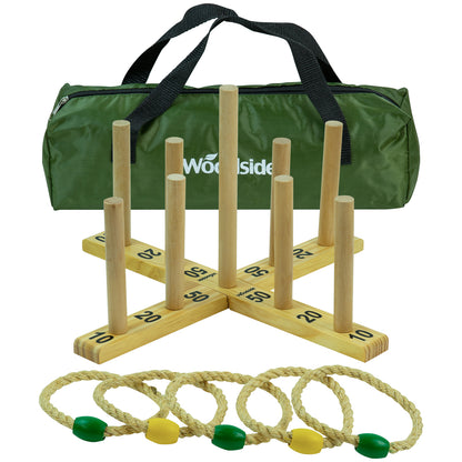 Woodside Garden Quoits Ring Toss Game, Outdoor Family Lawn Fun, 5 Rope 9 Pin