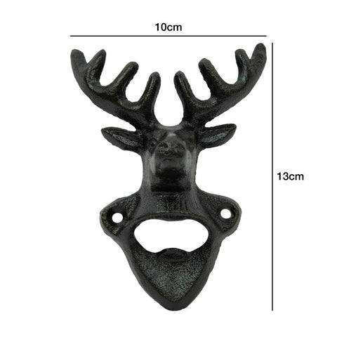 Woodside Wall Mounted Cast Iron Deer Head Beer Bottle Opener, Rustic/Antique