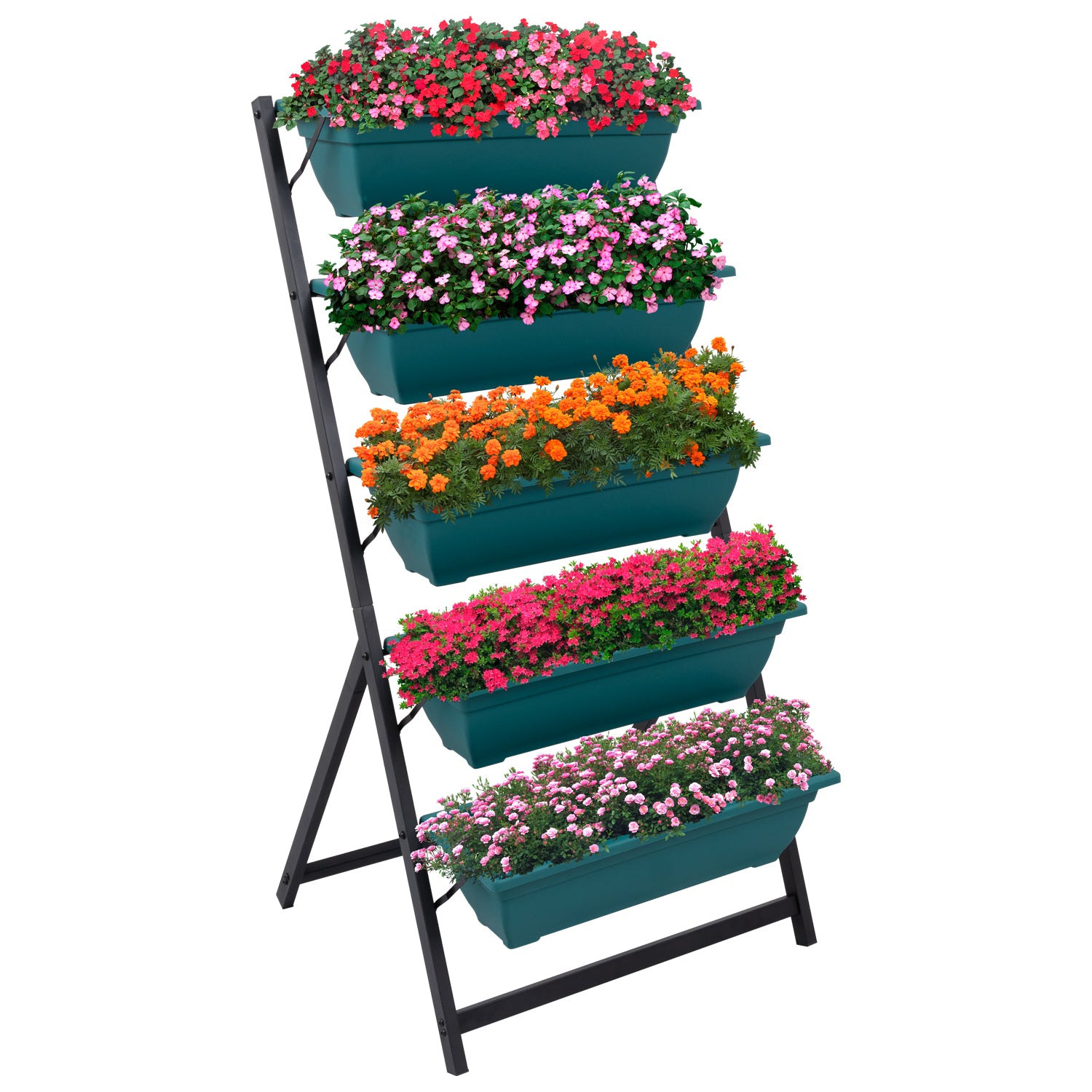 Woodside Drayton 3/5 Tier Metal Garden Planter Stand, Outdoor Plant Herb Display Shelves