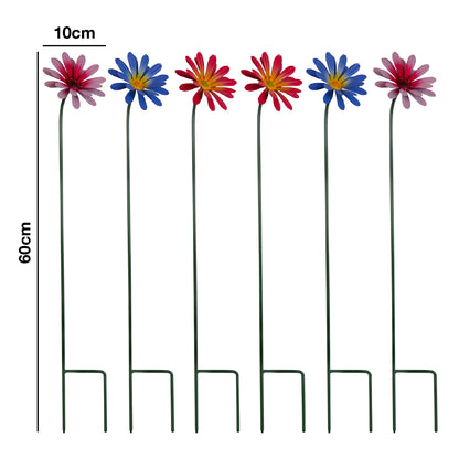 Woodside Pink & Purple Ornamental Metal Garden Daisy Flower Stakes, Pack of 6