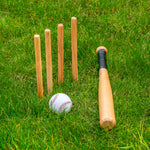 Wollowo Outdoor Wooden Rounders Game Set Bat Ball Base Posts/Stumps