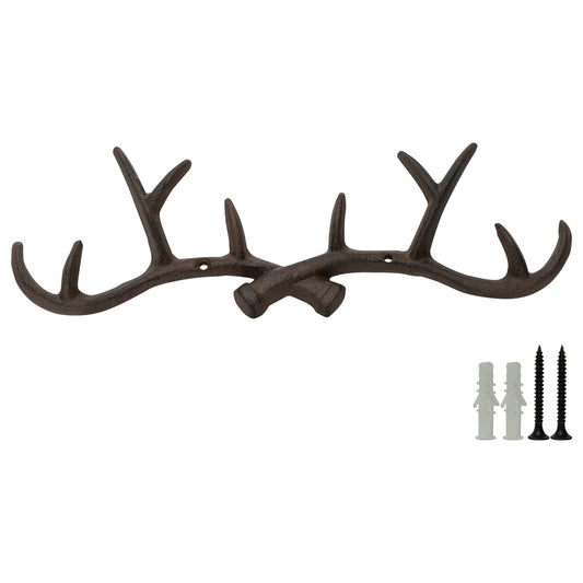 Woodside 10 Hook Cast Iron Wall Mounted Deer Antler Coat Hooks/Key Hanger Rack