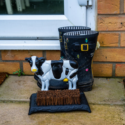 Woodside Outdoor Garden Cast Iron Boot Brush, Novelty Cow Welly Mud Scraper