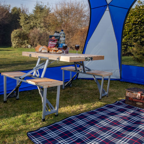 Andes Folding Wooden Camping Table & Chair Picnic Set