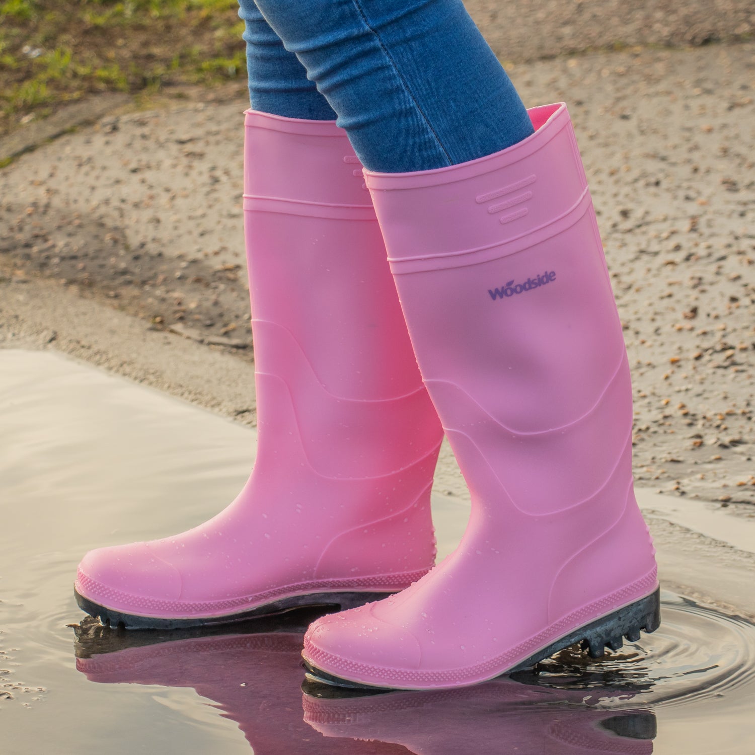 Woodside Pink Waterproof Wellington Garden Festival Boots Ladies/Girls Wellies