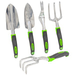 Woodside Garden Hand Tool Set 5pc Heavy Duty Aluminium Trowel, Fork, Rake & Weeder Kit