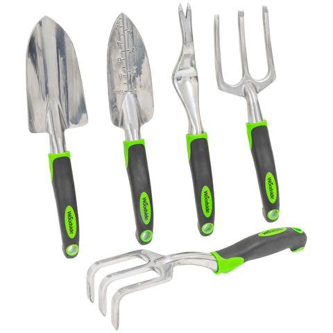 Woodside Garden Hand Tool Set 5pc Heavy Duty Aluminium Trowel, Fork, Rake & Weeder Kit