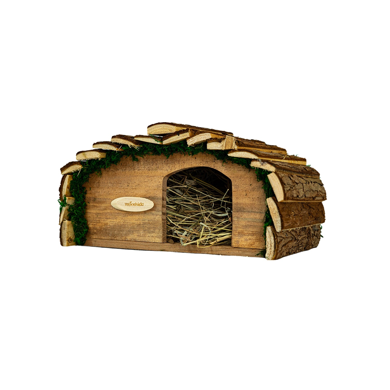 Wooden Hedgehog House with Bark Roof & Natural Straw Nesting Material – Complete Garden Wildlife Kit