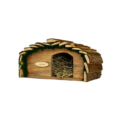 Wooden Hedgehog House with Bark Roof & Natural Straw Nesting Material – Complete Garden Wildlife Kit