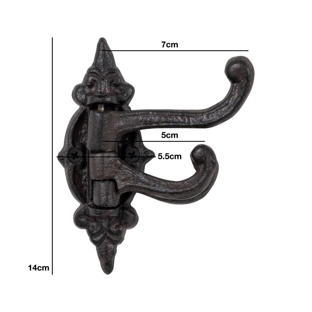 Woodside 3-in-1 Decorative Cast Iron Swivel Coat/Hat/Key Hanger Wall Hooks x 2