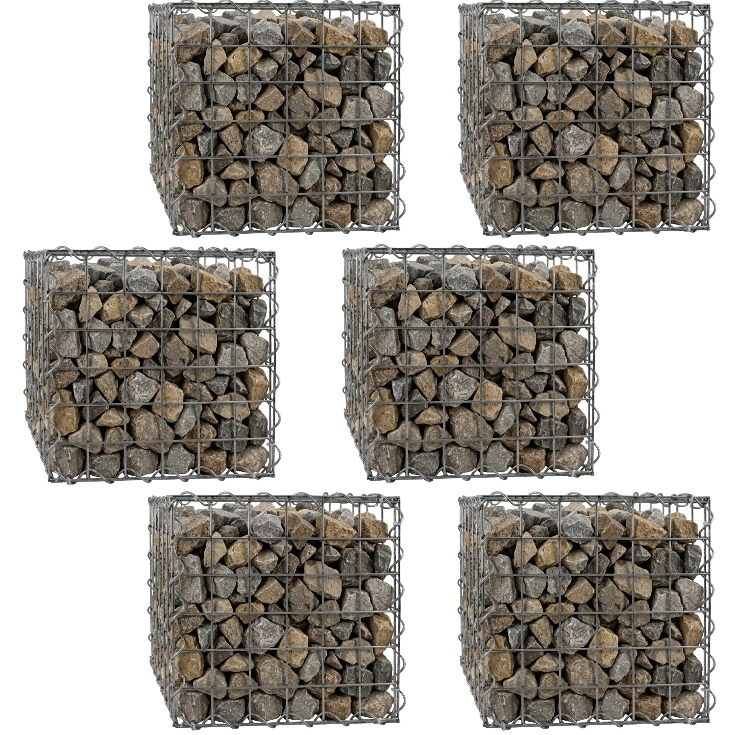 Woodside Gabion Basket Pack of 6 Heavy Duty Garden Mesh Wire Cages 45 x 45 x 45cm Galvanised Steel