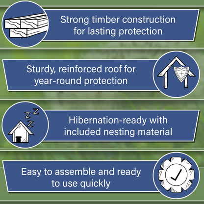 Woodside Hedgehog House & Natural Straw Bedding Kit – Complete Hedgehog Hibernation Shelter