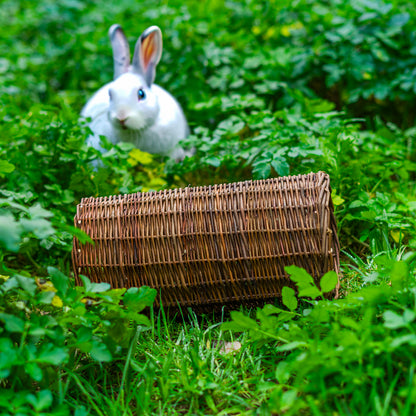 Woodside Rabbit/Guinea Pig Wicker Tunnel, Wooden Pet Play Hide for Small Animals