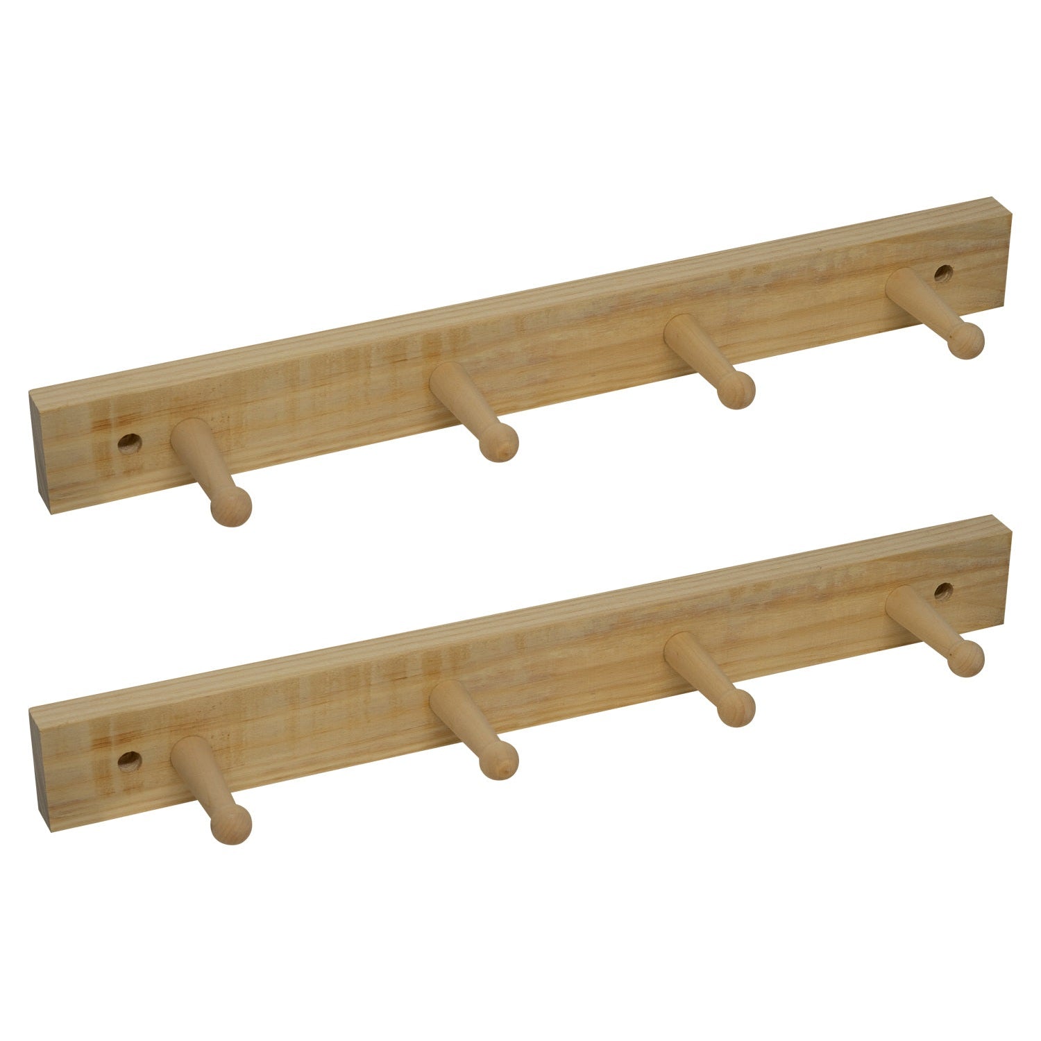 Woodside Wall Mounted Wooden Peg Rail, Coat/Hat/Bag/Towel Rack, Pack of 2