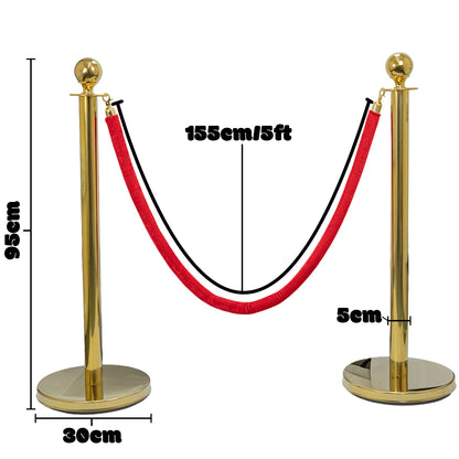 Hausen Gold Crowd Control Barrier System 8 Pack – Queue Management Posts with 6 Ropes - 9m Total Length