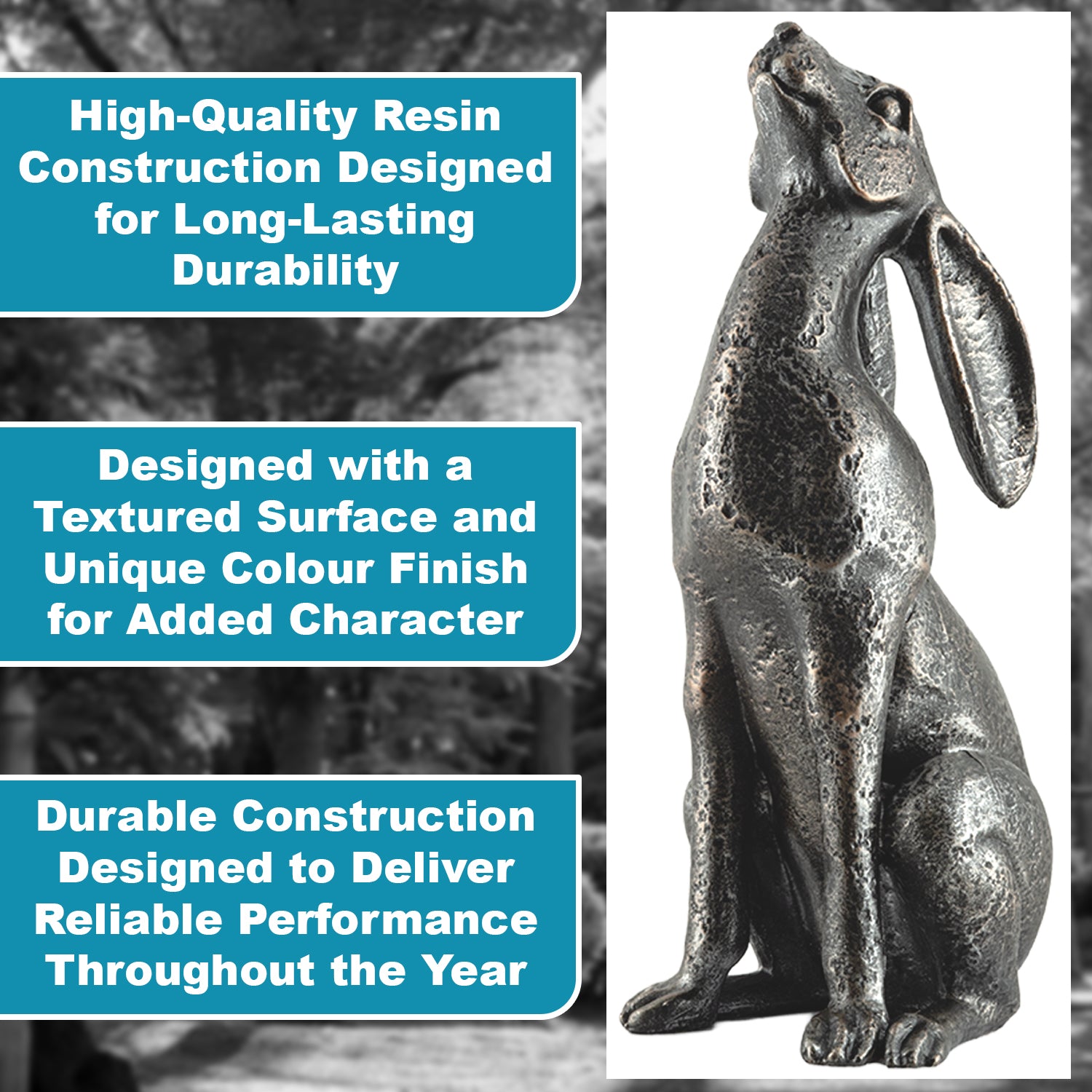 Woodside Large Pair of Moon Gazing Hares Garden Ornament Bronze Effect Resin Decorative Sculpture 38cm