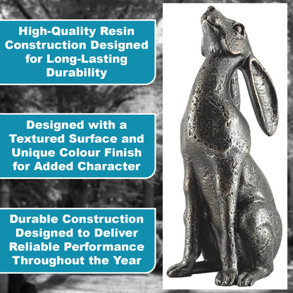Woodside Large Pair of Moon Gazing Hares Garden Ornament Bronze Effect Resin Decorative Sculpture 38cm