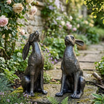 Woodside Large Pair of Moon Gazing Hares Garden Ornament Bronze Effect Resin Decorative Sculpture 38cm