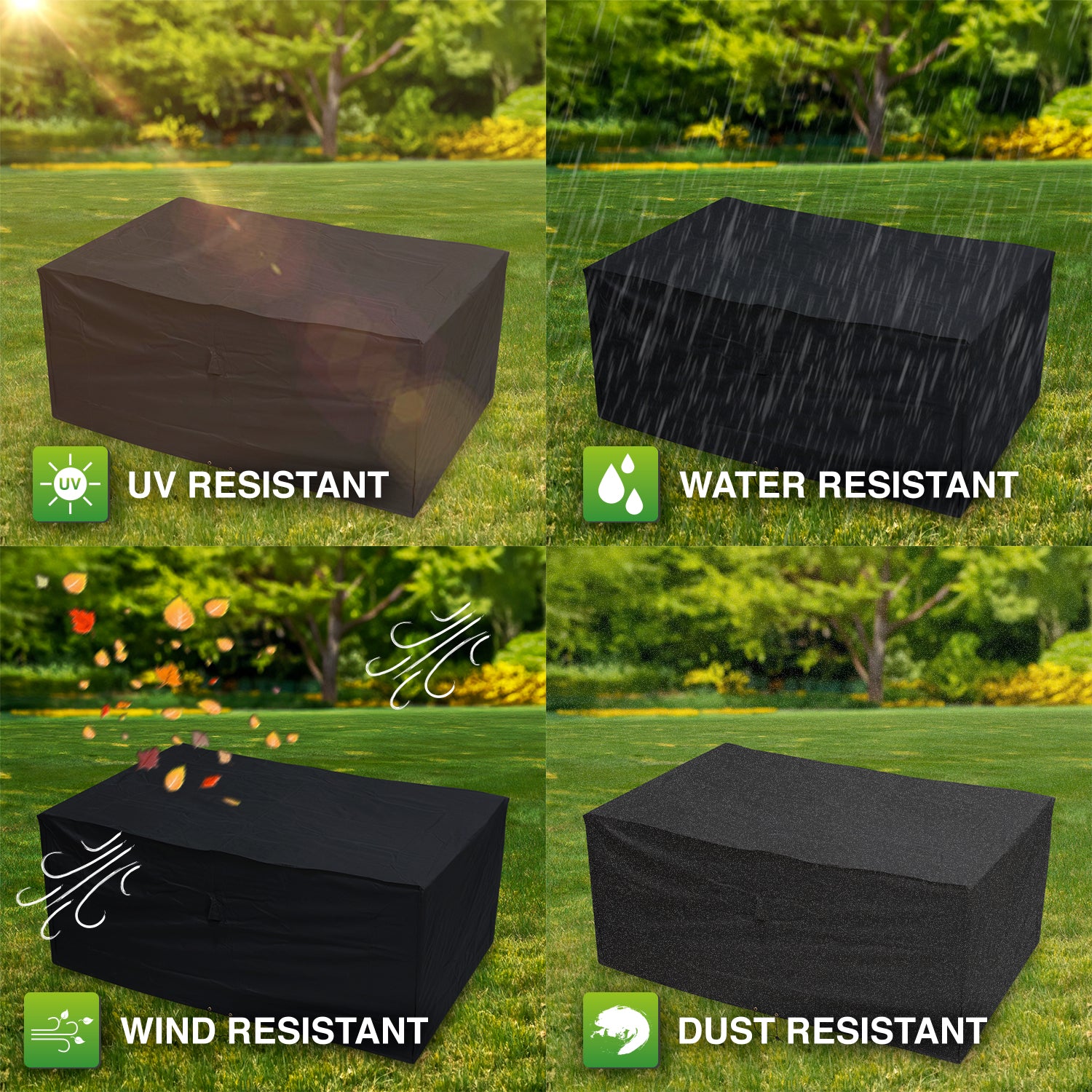 Woodside Heavy Duty Waterproof Garden Rattan Cube Set Cover BLACK 115x175x74cm