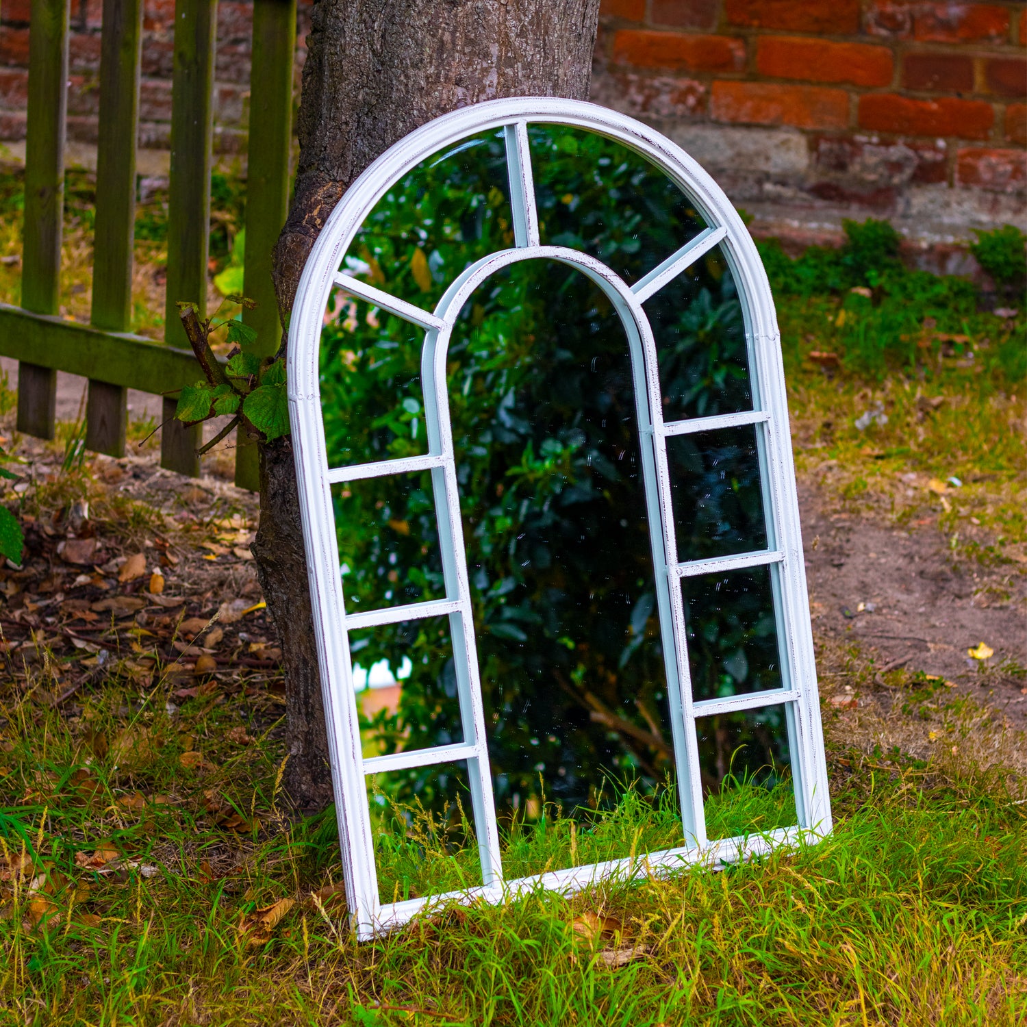 Maribelle White Metal Garden Arch Mirror Home Decoration