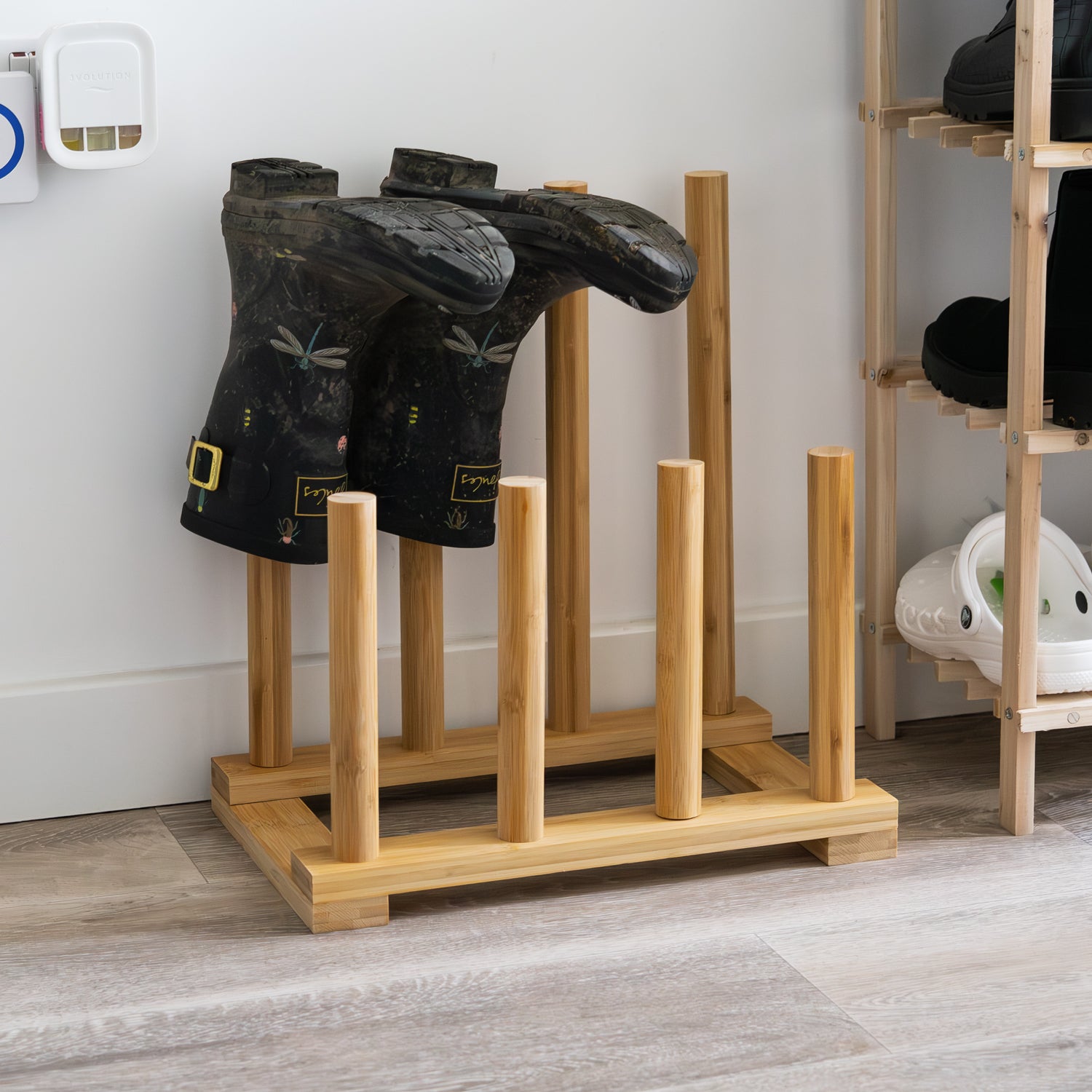 Woodside Bamboo Wellington Boot Rack, 4 Pairs Walking Boot Storage Sta ...
